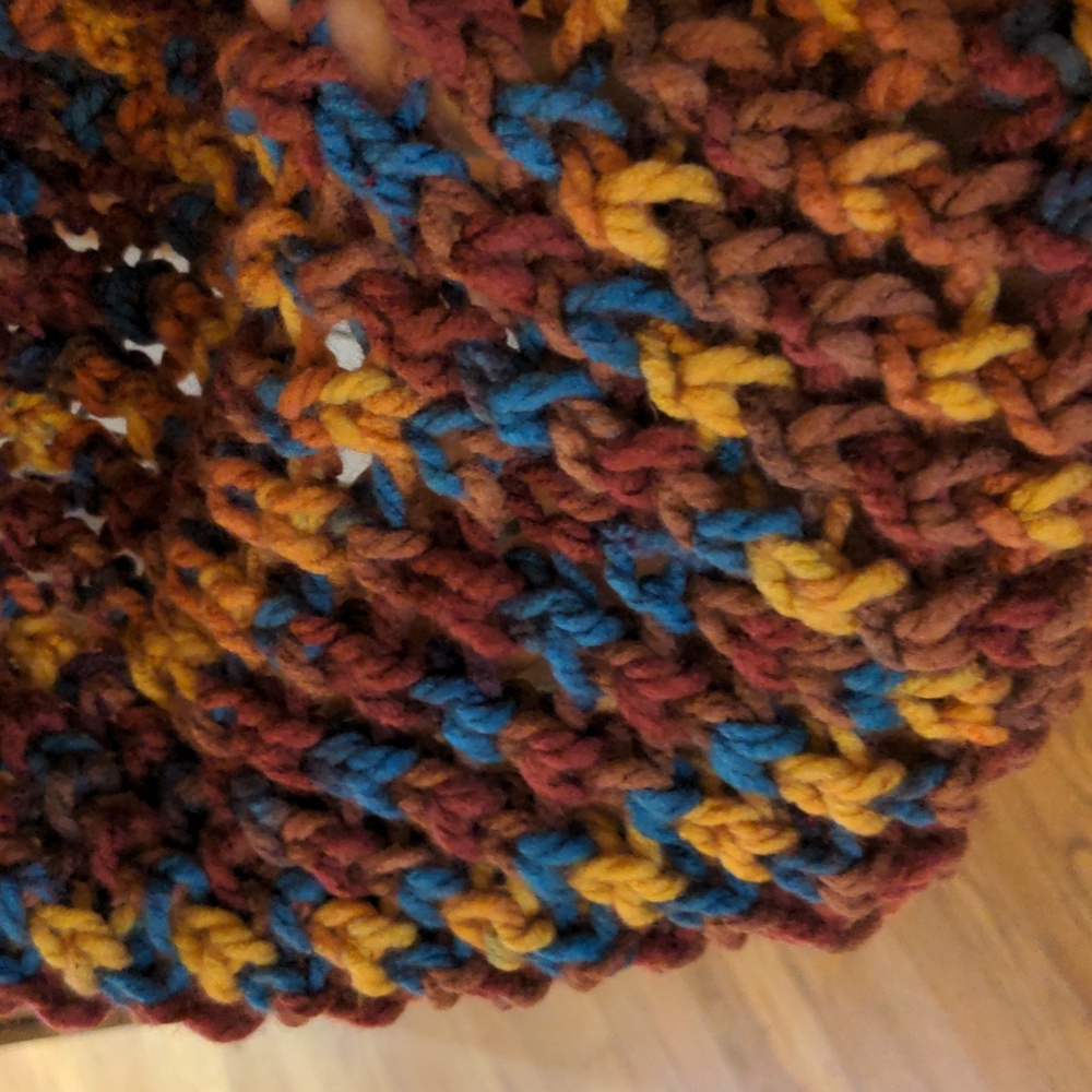 Handmade Knit Variegated Acrylic Multicolor Shawl Wrap Scarf Blue Rust - Picture 8 of 15